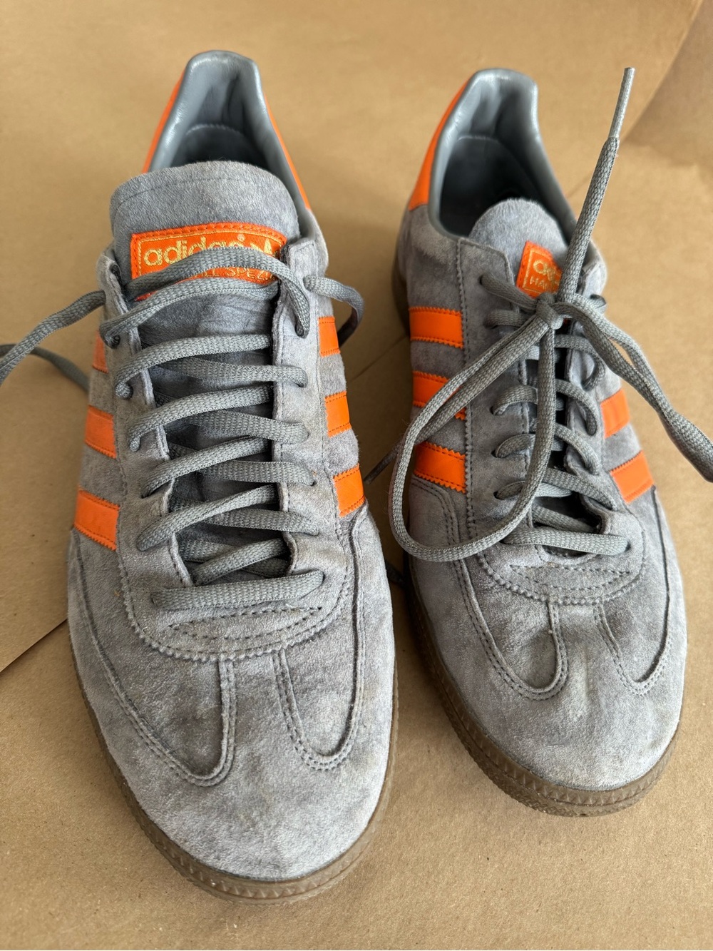 adidas Grey Suede Sneakers with Orange Stripes